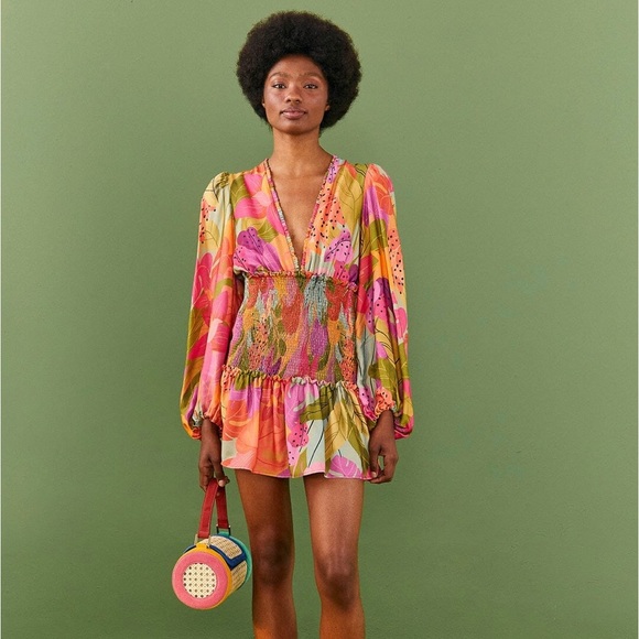 FARM RIO Sweet Forest Long Sleeve Mini Dress L - Picture 4 of 6